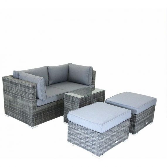 Charles Bentley - 2/3 Seater Multi-Use Rattan Lounge Set Love Seat Footstool Grey - Grey GLWF22GY 5014555095843