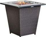 Teamson Home - Outdoor Garden Rattan Propane Gas Fire Pit Table Burner, Smokeless Firepit, Patio Furniture Heater with Lava Rocks & Cover - Brown HF30200AA-UK 810014815794