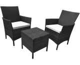 Black 3 Piece Rattan Garden Furniture Bistro Set RTN-3PC-BLACK 5056293902861