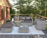 Garden Furniture Set of 6, Wicker Rattan Dining Sofa Set with Glass Top Coffee Table for Outdoor (Gray) 1dj28739567AAA 5080300205478