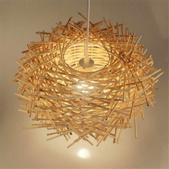 LED Ceiling Light Bird's Nest Structure Woven Rattan Handmade Wooden 300 x 170 mm [Energy Class A++] PYP-7795 7374735533427