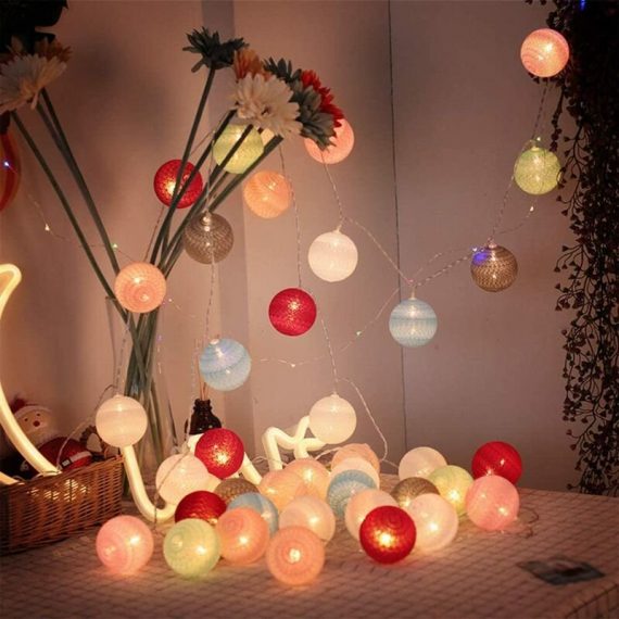 Cotton Ball Light Garland, Multi-Color 9.8 ft and 20 LEDs Cotton Ball Lanterns, Rattan Balls Light It is ideal for Christmas Decoration, Parties, BRU-3143 6292854627029