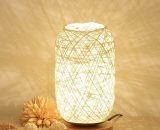 Bedside lamp in rattan cord and wooden support（Beige） BRU-13969 6286536830135