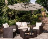 Cote garden sofa set - lean over parasol - 4 seater - brown rattan - Brown SET-CS-COTE-BWN-PAR-CR 5056301625713