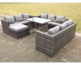Fimous Outdoor Rattan Garden Furniture Lounge Sofa Set With Oblong Dining Table With Clear Tempered Glass And Big Footstool 1000101010712 9331615672193