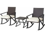 3PCS Rocking Chair & Side Table Set Garden Patio Outdoor Rattan Rocker PE Wicker HW70739