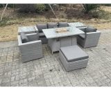 Fimous Rattan Garden Furniture Set Gas Fire Pit Lounge Sofa Chair Dining Set With 2 Side Table And 2 PC Arm Chair Footstool 4.00010606090913E+018 9331615671530