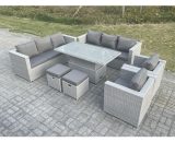 Fimous Rattan Garden Funiture Set Adjustable Rising Lifting Table Sofa Dining Set Lounge Sofa 2 Arm Chair Stool 400010106061340AB 9331632452228