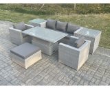 Fimous Rattan Garden Funiture Set Adjustable Rising Lifting Table Sofa Dining Set With 2 Arm Chair 2 Side Table Footstool 40001060609091240AB 9331615671028