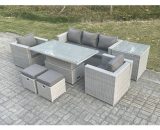 Fimous Rattan Garden Funiture Set Adjustable Rising Lifting Table Sofa Dining Set With 2 Arm Chair Side Table Stools 400010606091340AB 9331615670939
