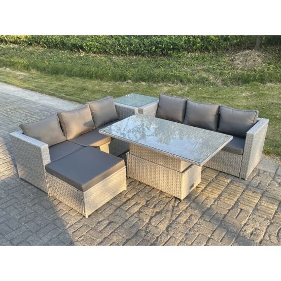 Fimous Rattan Garden Funiture Set Adjustable Rising Lifting Table Sofa Dining Set With Side Coffee Tea Table Footstool 4000101091240AB 9331632452044
