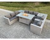 Fimous Light Grey Rattan Fire Pit Garden Furniture Set Gas Heater Burner Lounge Sofa Dining Set 2 Side Coffee Table And Chairs 4.0001010606091E+018 9331615670212