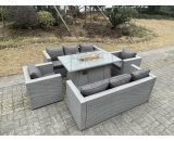 Fimous Light Grey Rattan Garden Furniture Set Gas Fire Pit Dining Set Heater Burner Lounge Sofa Chairs Outdoor 400010106066364 9331615669940