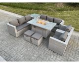 Fimous Light Grey Rattan Fire Pit Garden Furniture Set Gas Heater Burner Lounge Sofa Dining Set Coffee Table Chairs Stool 4.00010106060914E+018 9331615670182