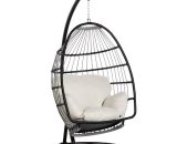 Outsunny Rattan Weave Hanging Egg Chair w/ Folding Design Indoor & Outdoor Black - Black 5056534575489 5056534575489