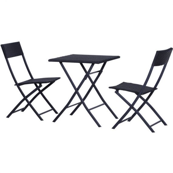 Outsunny - 3PC Bistro Set Rattan Furniture Outdoor Garden Folding Chair Table - Black 5055974826571 5055974826571