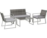 4PCS Outdoor Patio pe Rattan Wicker Sofa Chaise Lounge Furniture Set - Grey - Outsunny 5056029881033 5056029881033