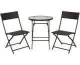 Outsunny - 3PC Rattan Bistro Set Folding Rattan Chair Coffee Table Garden Outdoor - Brown 5055974873254 5055974873254