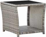 Coffee Table Grey 45x45x40 cm Poly Rattan and Glass 46068UK 755924258982