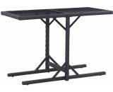 Garden Table Black 110x53x72 cm Glass and Poly Rattan 46452UK 797394245482