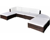 6 Piece Garden Lounge Set with Cushions Poly Rattan Brown VDTD33967 - Topdeal VDTD33967_UK