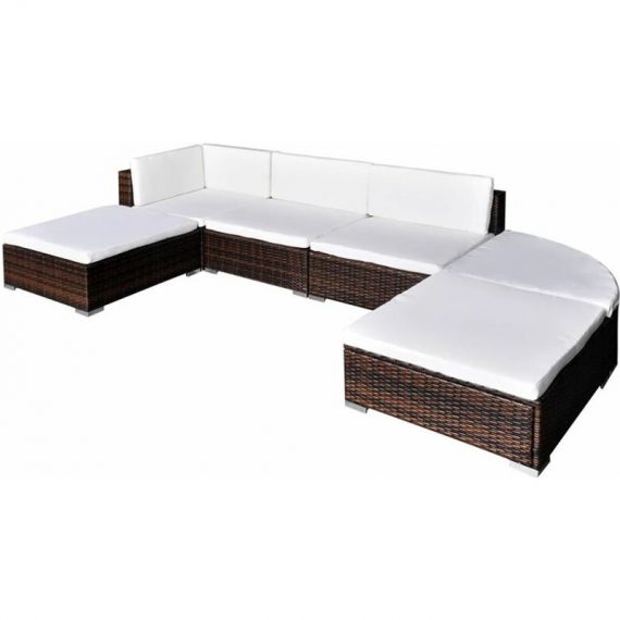 6 Piece Garden Lounge Set with Cushions Poly Rattan Brown VDTD33967 - Topdeal VDTD33967_UK