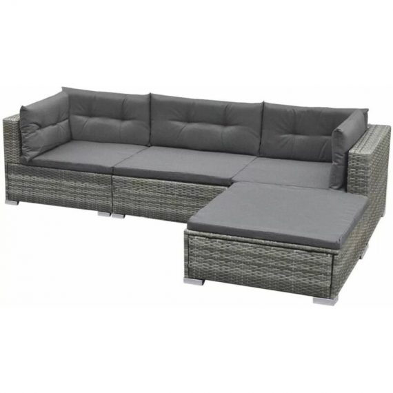 5 Piece Garden Lounge Set with Cushions Poly Rattan Grey VDTD33982 - Topdeal VDTD33982_UK 7738391510374