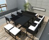 11 Piece Outdoor Dining Set with Cushions Poly Rattan Black VDTD33989 - Topdeal VDTD33989_UK