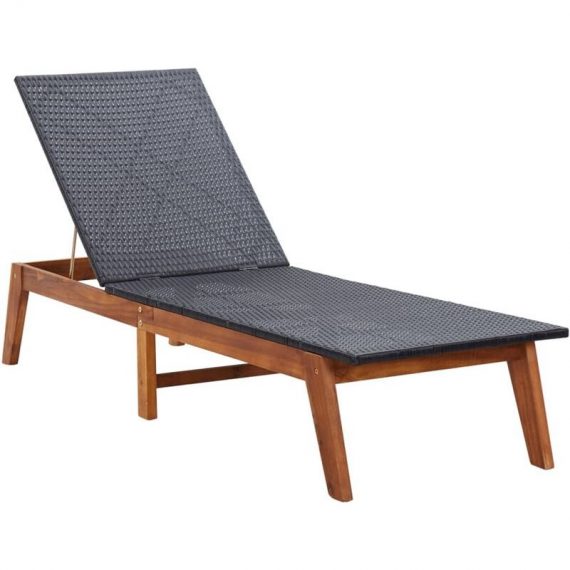 Sun Lounger Poly Rattan and Solid Acacia Wood FF46031_UK - Topdeal FF46031_UK 7894236083417