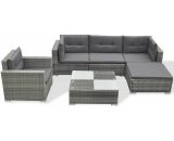 6 Piece Garden Lounge Set with Cushions Poly Rattan Grey VDTD33985 - Topdeal VDTD33985_UK