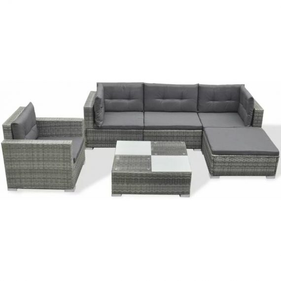 6 Piece Garden Lounge Set with Cushions Poly Rattan Grey VDTD33985 - Topdeal VDTD33985_UK