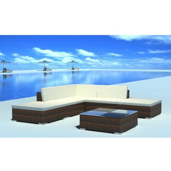 6 Piece Garden Lounge Set with Cushions Poly Rattan Brown VDTD33956 - Topdeal VDTD33956_UK 7738391510114