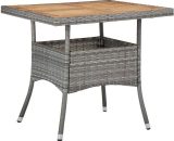 Outdoor Dining Table Grey Poly Rattan and Solid Acacia Wood VDTD29953 - Topdeal VDTD29953_UK