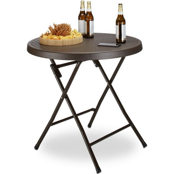 Bastian Garden Table Folding Table Round 74 x 80 x 80 cm for Backyard, Balcony or Patio with Metal Frame in Rattan Look as Side Table or Camping 10020057_643_GB 4052025969516