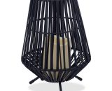 Outdoor Table Lamp, With led Candle, Rattan Look, Flame Effect, Garden, Balcony, 26 x 19 x 19 cm, Black - Relaxdays 10042406_0_GB 4052025424060