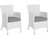 Beliani - Modern Outdoor Garden Ding Chairs Set of 2 White Faux Rattan Grey Cushion Italy - White 189247 4251682234917