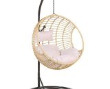 Boho Beige Rattan Hanging Chair with Base Indoor-Outdoor Wicker Round Aspio - Natural 188757 4251682234832