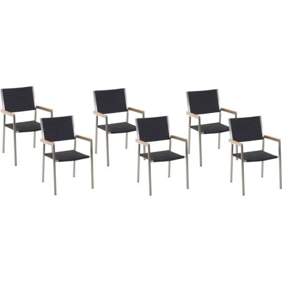 Beliani - Set of 6 Modern Outdoor Garden Dining Chairs pe Rattan Steel Black Grosseto - Black 146558 4251682214889