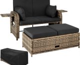 Rattan sofa Crete - 2 seater sofa, garden sofa, recliner sofa - nature - nature 403709 4061173116543