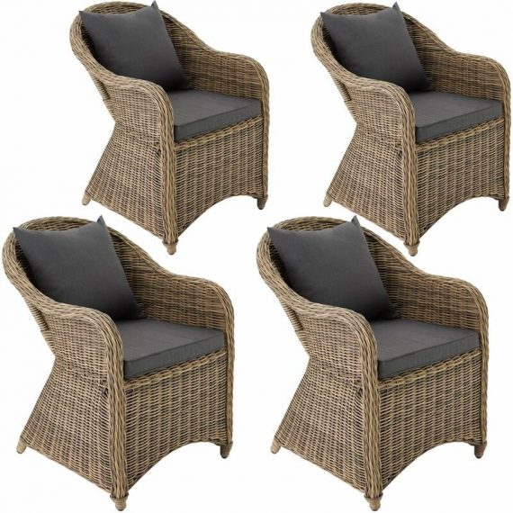 4 Garden chairs luxury rattan + cushions - outdoor seating, garden seating, rattan chair - nature - nature 403573 4061173115195