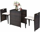 3PC Rattan Furniture Bistro Set Garden Chair Table Patio Outdoor Conversation HW64307 615200205850