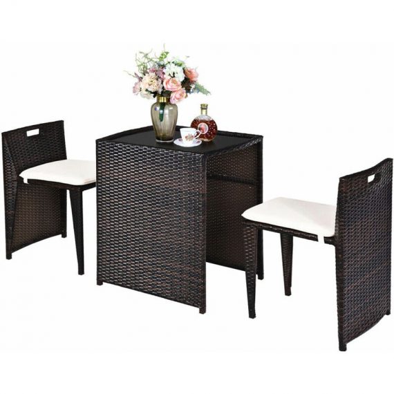 3PC Rattan Furniture Bistro Set Garden Chair Table Patio Outdoor Conversation HW64307 615200205850