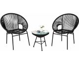 3-pc Patio Furniture Set Outdoor pe Rattan Woven Chairs w/Tempered Glass Table HW66981BK 661706112321