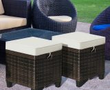 Set of 2 Outdoor Rattan Footstool Wicker Ottoman Chair Seat w/ Padded Cushions HW63237BN 661706085298