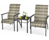 3PCS Outdoor Rattan Bistro Furniture Garden Patio Wicker Table and Chair Set NP10513GR 6085650650168