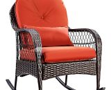 Rattan Armchair Wicker Rocking Sofa Relaxing Lounge Chair Metal Frame with Lumbar Pillow & Cushion, Garden Patio Porch Lawn Deck Backyard Furniture HW57256 6952938352468