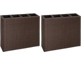 Garden Raised Bed with 4 Pots 2 pcs Poly Rattan Brown(2x41085) - Hommoo DDVD21320_UK