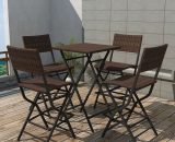 5 Piece Folding Outdoor Dining Set Steel Poly Rattan Brown VD27338 - Hommoo VD27338_UK 8077889270536