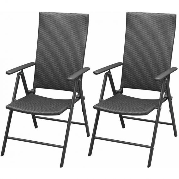 Stackable Garden Chairs 2 pcs Poly Rattan Black VD27277 - Hommoo VD27277_UK