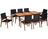9 Piece Outdoor Dining Set Poly Rattan Black and Brown VD28292 - Hommoo VD28292_UK